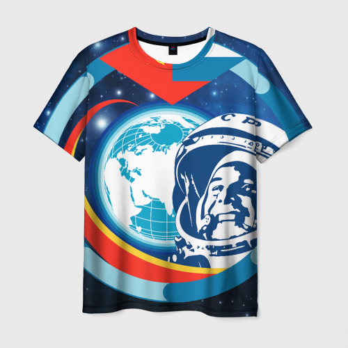 Мужская футболка 3D Первый космонавт Юрий Гагарин, цвет 3D печать