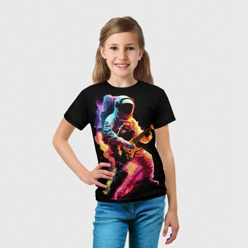 Детская футболка 3D Космонавт с гитарой в радужных огнях, цвет 3D печать - фото 5