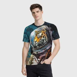 Мужская футболка 3D Тигр космонавт на далекой планете - фото 2