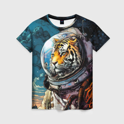 Женская футболка 3D Тигр космонавт на далекой планете