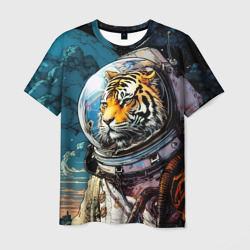 Мужская футболка 3D Тигр космонавт на далекой планете