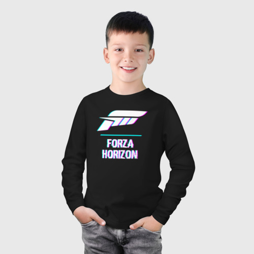 Детский лонгслив хлопок с принтом Forza Horizon в стиле glitch и баги графики, фото на моделе #1