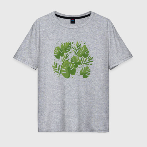 Мужская футболка хлопок Oversize с принтом Листья монстеры и пальмы, вид спереди #2