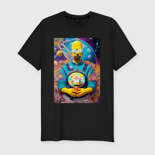 Мужская футболка хлопок Slim с принтом Гомер Симпсон и Мэгги - фантазия, вид спереди #2