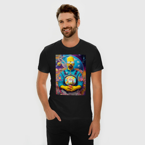 Мужская футболка хлопок Slim с принтом Гомер Симпсон и Мэгги - фантазия, фото на моделе #1