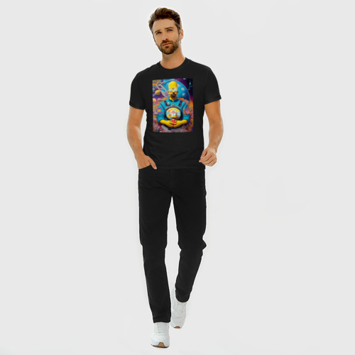 Мужская футболка хлопок Slim с принтом Гомер Симпсон и Мэгги - фантазия, вид сбоку #3