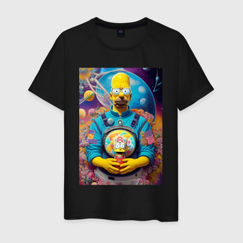 Мужская футболка хлопок с принтом Гомер Симпсон и Мэгги - фантазия, вид спереди #2