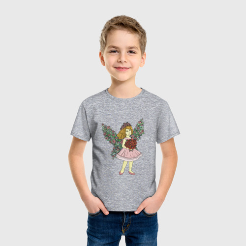 Детская футболка хлопок Фея с букетом, цвет меланж - фото 3