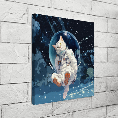 Холст квадратный Белый кот космонавт в невесомости, цвет 3D печать - фото 3