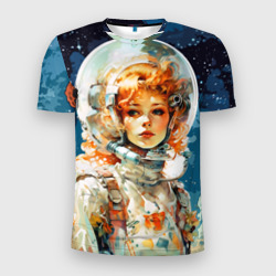 Мужская футболка 3D Slim Рыжая девушка космонавт
