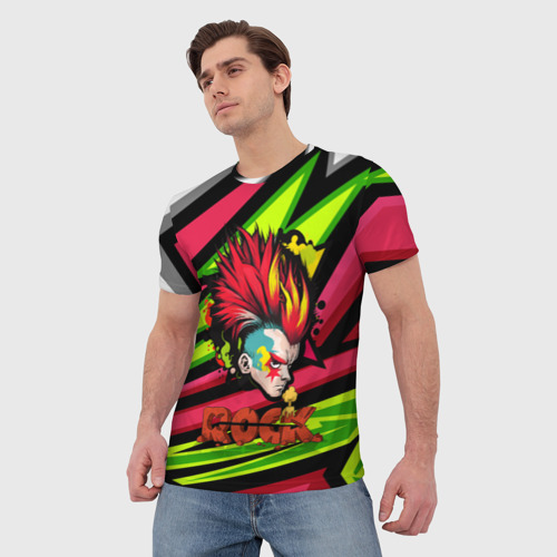 Мужская футболка 3D Панк с красными волосами, цвет 3D печать - фото 3