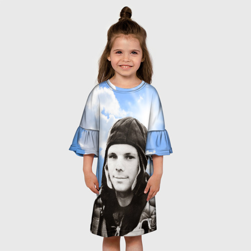 Детское платье 3D с принтом Летчик космонавт Юра Гагарин, вид сбоку #3