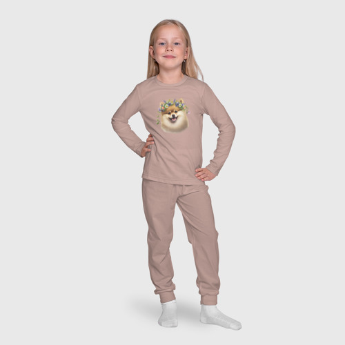 Детская пижама с лонгсливом хлопок с принтом Шпиц в венке из цветов, фото #4