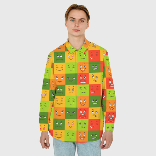 Мужская рубашка oversize 3D с принтом Emotional little men, фото на моделе #1