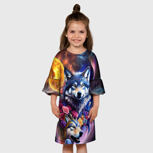 Детское платье 3D с принтом Звездные волки, вид сбоку #3