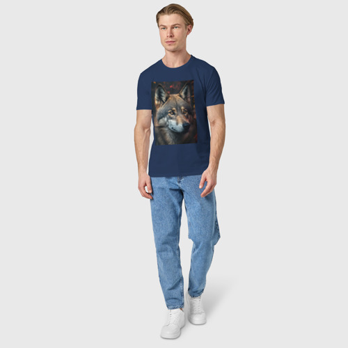 Мужская футболка хлопок с принтом Красивый лесной волк, вид сбоку #3