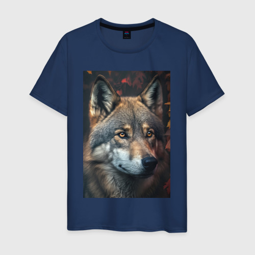 Мужская футболка хлопок с принтом Красивый лесной волк, вид спереди #2