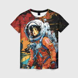 Женская футболка 3D Девушка космонавт в фантастическом городе