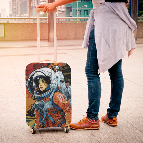 Чехол для чемодана 3D Девушка космонавт в фантастическом городе, цвет 3D печать - фото 4