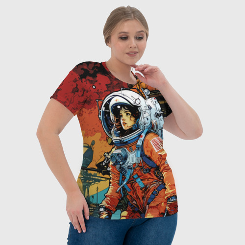 Женская футболка 3D Девушка космонавт в фантастическом городе, цвет 3D печать - фото 6