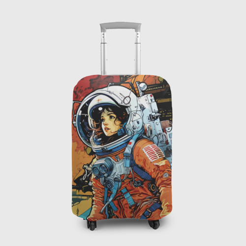 Чехол для чемодана 3D Девушка космонавт в фантастическом городе, цвет 3D печать