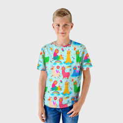 Детская футболка 3D Разноцветные ламы - фото 2
