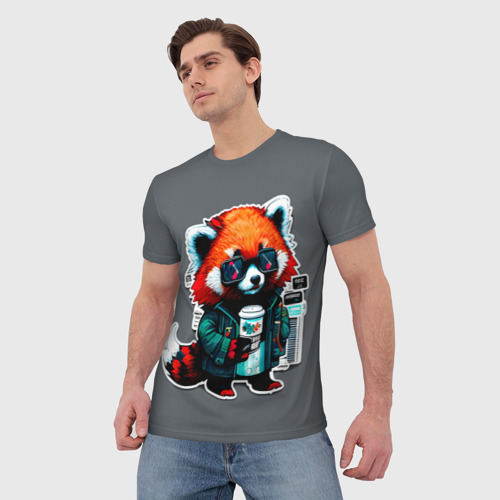 Мужская футболка 3D с принтом Крутая красная панда, фото на моделе #1