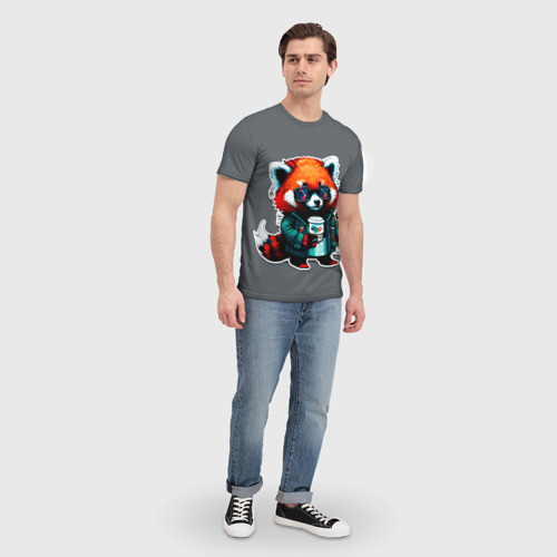Мужская футболка 3D с принтом Крутая красная панда, вид сбоку #3