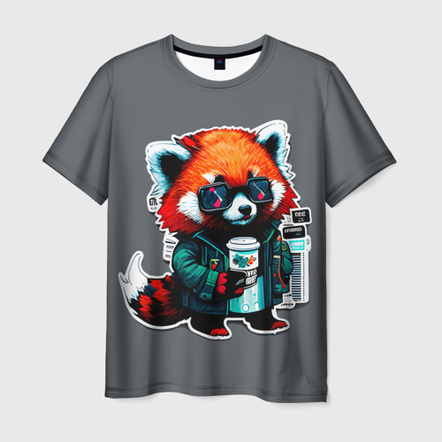 Мужская футболка 3D с принтом Крутая красная панда, вид спереди #2