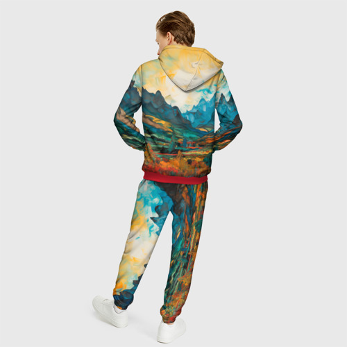 Мужской 3D костюм с принтом Природный пейзаж маслом, вид сзади #2