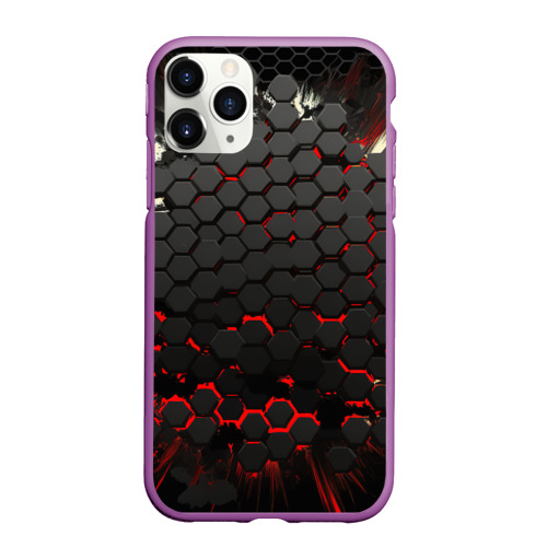Чехол для iPhone 11 Pro матовый с принтом Черно-красные объемные плиты, вид спереди #2