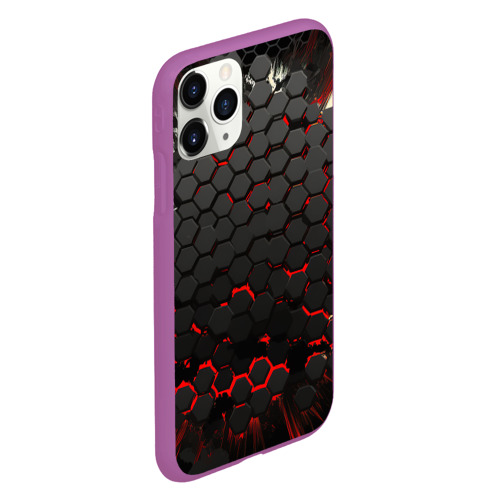 Чехол для iPhone 11 Pro матовый с принтом Черно-красные объемные плиты, вид сбоку #3
