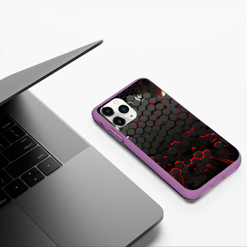 Чехол для iPhone 11 Pro матовый с принтом Черно-красные объемные плиты, фото #5