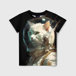 Детская футболка 3D Белый пушистый кот космонавт