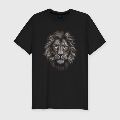 Мужская приталенная футболка из хлопка с принтом Голова Льва :гризаль, вид спереди №1