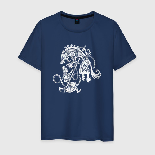 Мужская футболка из хлопка с принтом Борьба с Ферниром - богом ужаса, вид спереди №1