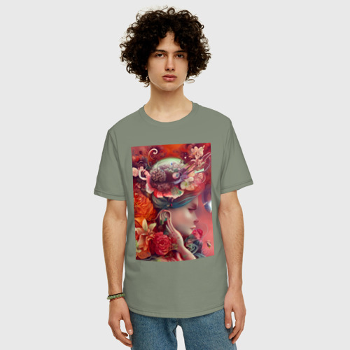 Мужская футболка хлопок Oversize с принтом Красная Леди, фото на моделе #1