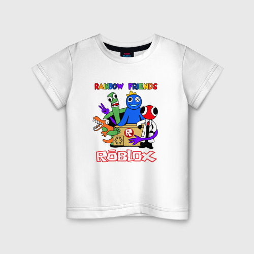 Детская футболка из хлопка с принтом Радужные друзья - монстры Роблокс, вид спереди №1