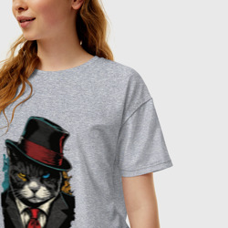 Женская футболка хлопок Oversize Крестный котец в костюме - фото 2