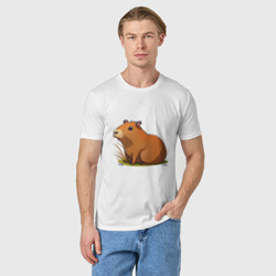 Футболка с принтом Cartoon capybara для мужчины, вид на модели спереди №2. Цвет основы: белый