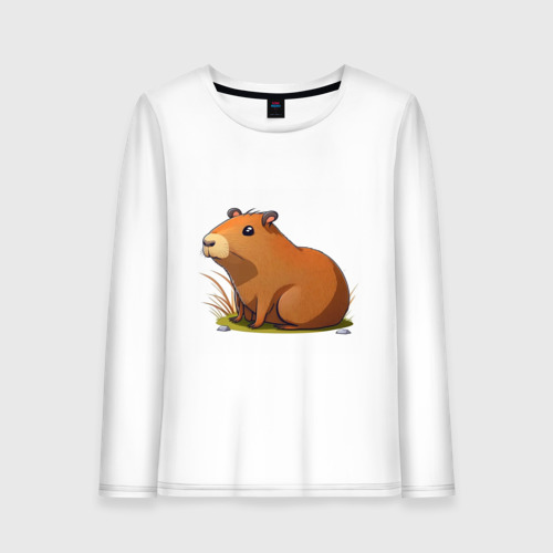 Женский лонгслив хлопок Cartoon capybara, цвет белый