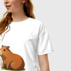 Женская футболка хлопок Oversize Cartoon capybara - фото 2