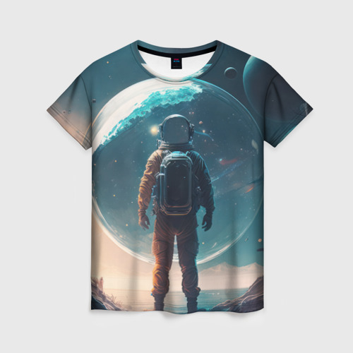Женская футболка 3D с принтом Космонавт без головы на другой планете, вид спереди #2