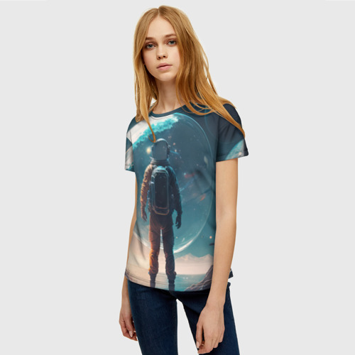 Женская футболка 3D с принтом Космонавт без головы на другой планете, фото на моделе #1