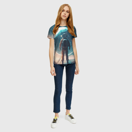 Женская футболка 3D с принтом Космонавт без головы на другой планете, вид сбоку #3