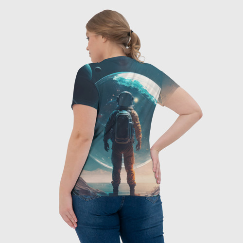 Женская футболка 3D с принтом Космонавт без головы на другой планете, вид сзади #2