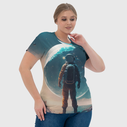 Женская футболка 3D с принтом Космонавт без головы на другой планете, фото #4