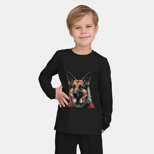 Детская пижама с лонгсливом хлопок Немецкая овчарка в одежде, цвет черный - фото 3