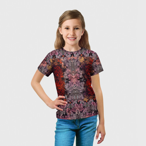 Детская футболка 3D с принтом Розы и сирень, вид сбоку #3