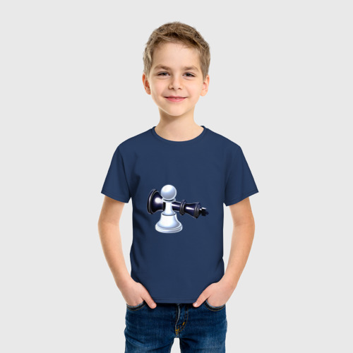 Детская футболка хлопок Черный король белая пешка, цвет темно-синий - фото 3